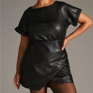 Anthropologie faux leather black mini dress